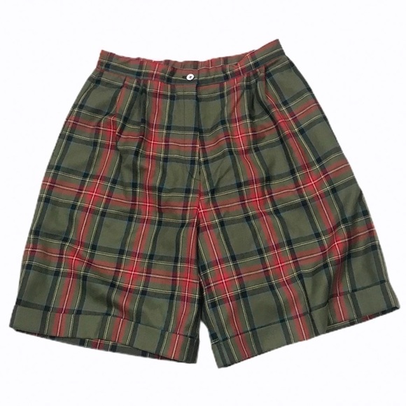 Vintage Pants - Vintage High Waist Plaid Wool Shorts